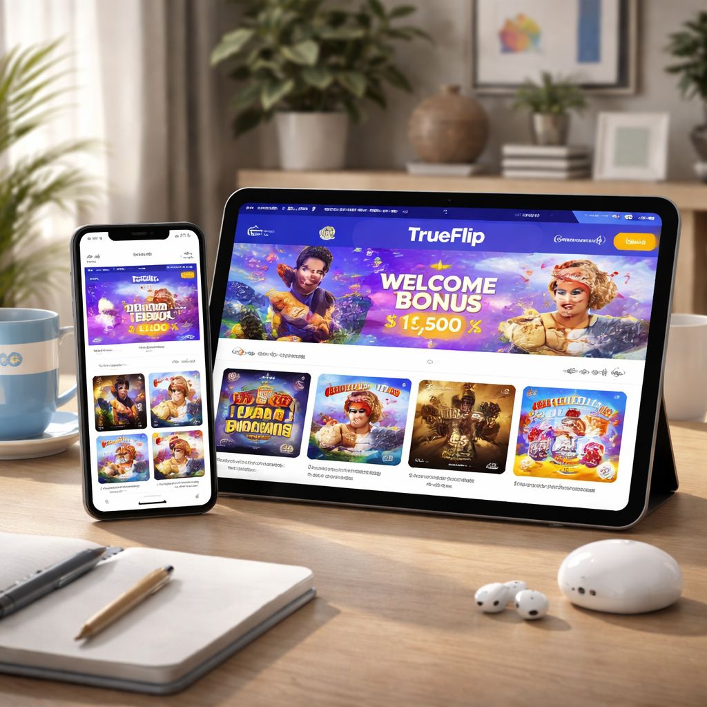 Configuración moderna de juego mostrando la experiencia móvil TrueFlip en Argentina