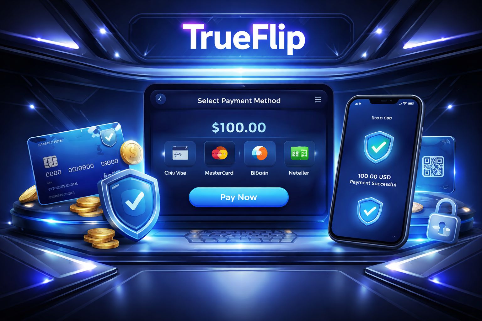 Página de pagos TrueFlip para Argentina mostrando acceso seguro a depósitos y retiros